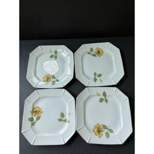 Royal Geoffrey Platinum Trim Flower White Salad Plate Cottagecore Set (4) Whimsy